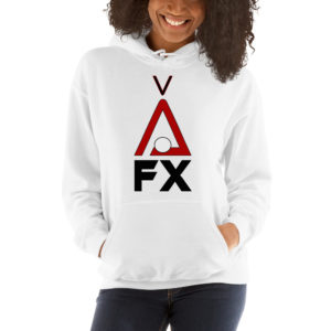 White w/ Red & Black Contemporary Logo Women’s Hooded Sweatshirt